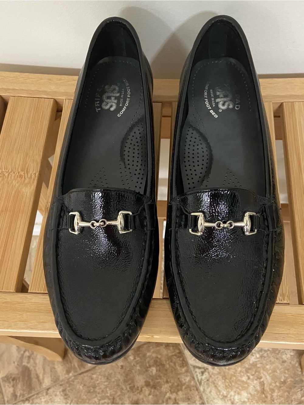 SAS Tripad Comfort Bit Loafers Womens 9.5 N Black Patent Leather Made USA Shoes
